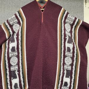 VTG Peruvian Poncho One Size - Unisex 45”x64” Zipper Collar Alpaca Handmade